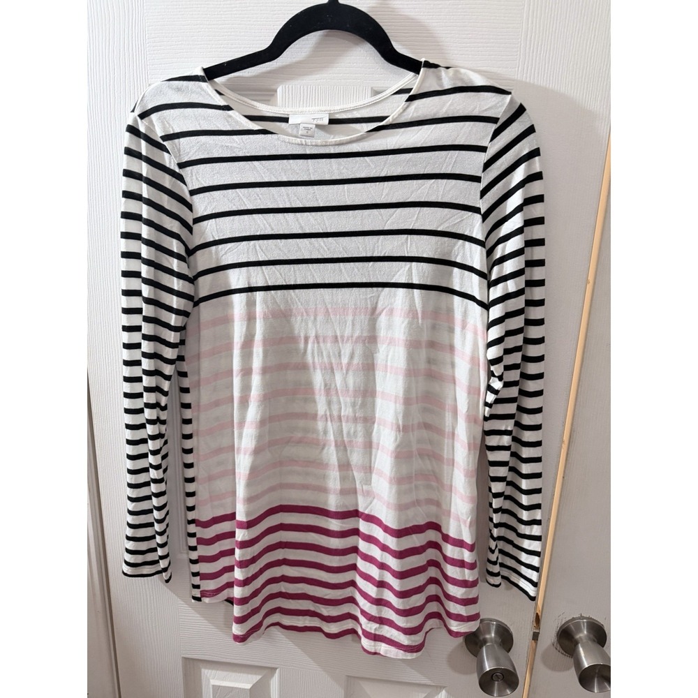 J. Jillβ Women's Shirt Size Small Pink Black Striped Long Sleeve Round Neck